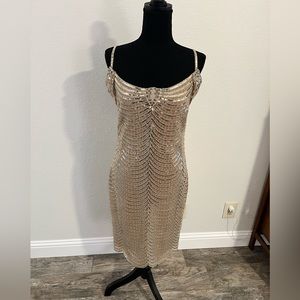 Tadashi Soji Gold Sequin Cocktail Dress